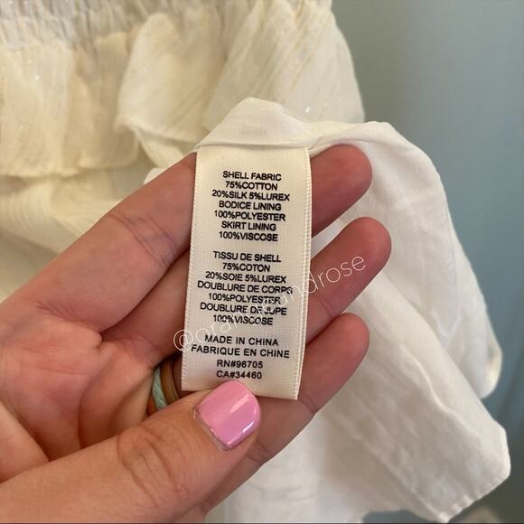 NWT Rebecca Taylor White Gold Ruffle Short Sleeve Fit Flare Mini Dress Large - Picture 7 of 14